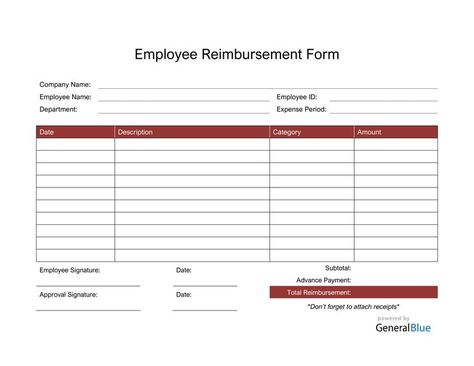 Free employee reimbursement form which you can use to formally request reimbursement for expenses spent from your personal pocket. Red