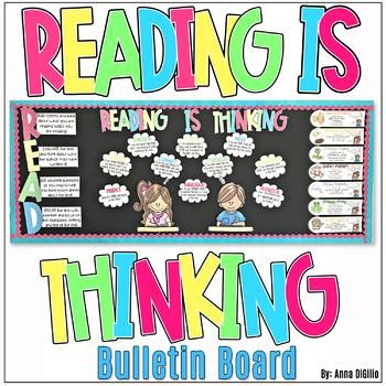 Disney Themed Reading Bulletin Board, Scholastic Book Fair Bulletin Board, Reading Specialist Bulletin Board, Reading Strategies Bulletin Board, Literacy Bulletin Boards, Ela Bulletin Boards, Reading Bulletin Board, Reading Is Thinking, Teaching Reading Comprehension