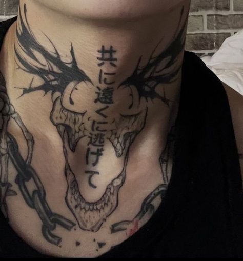 60+ Throat Tattoo Ideas|#tattoo #handtattoo #tattoos #tattooartist 965 Grungy Patchwork Tattoos, Patch Work Neck Tattoos, Neck Tattoo Anime, Aesthetic Neck Tattoo, Neck Tattoo Aesthetic, Hals Tattoo Mann, Vlad Hoshin, Front Neck Tattoo, Full Neck Tattoos