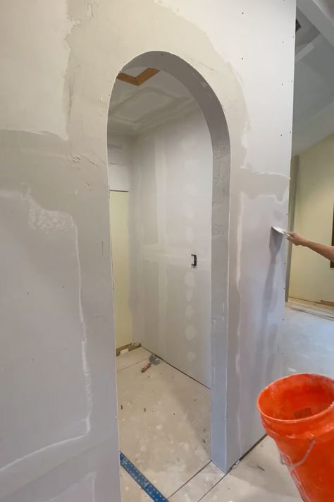 How to Make an Arched Doorway Easily in Your Home - Crystel Montenegro Home Arch Bathroom Door, Adding Arches To Doorway, Archway Between Rooms, Arc Doorway, Make An Arched Doorway, Rounded Doorway, Archway Diy, Hallway Arch, Arch Hallway