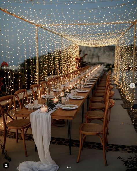 Santorini Elopement, Backyard Wedding Decorations, Fairy Lights Wedding, Love Patience, Small Backyard Wedding, Engagement Dinner, Wedding Backyard Reception, Backyard Reception, Dream Wedding Decorations