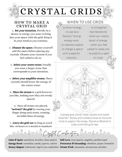 Crystal Magic Witchcraft Printable Grimoire Pages | Etsy Cyprus Witchy Advice, Witchcraft Printables, Beginner Spells, Crystal Meanings Charts, Printable Grimoire Pages, Pagan Lifestyle, Crystals Healing Grids, Witchcraft Symbols, Crystal Charging