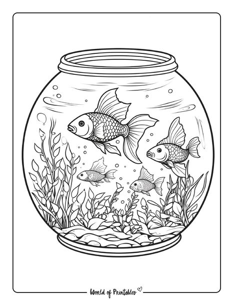 Aquarium Coloring Pages Free Printable, Aquatic Coloring Pages, Fish Tank Coloring Pages, Underwater Coloring Pages, Fish Coloring Pages Free Printable, Coloring Pages Fish, Printable Fish, Octopus Coloring Page, Ornament Painting