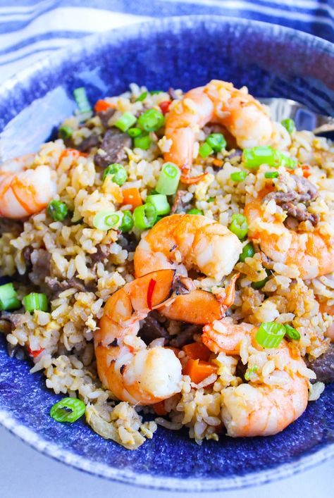 Steak And Shrimp Fried Rice, Cabbage Cucumber Salad, Steak Fried Rice, Steak And Veggies, Eggs And Vegetables, Shrimp Eggs, Mexican Steak, Thai Salad Recipes, Shrimp Fried Rice Recipe