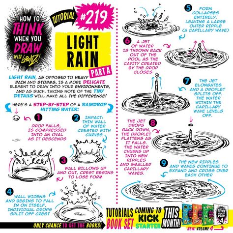 Rain Ripples, How To Draw Rain, Rain Drawing, Drawing Rain, Etherington Brothers, Comic Tutorial, How To Think, Nose Drawing, Background Drawing