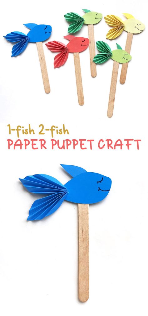 Fish Crafts Preschool, Fish Paper Craft, Fish Craft, Fish Activities, Paper Fish, Fish Template, Fish Coloring Page, One Fish Two Fish, Paper Puppets