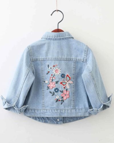 Jean Jacket Diy, Embroidery Jeans Jacket, Jacket For Girls, Pattern Outfits, Denim Baby, Girls Denim Jacket, Denim Embroidery, Diy Jacket