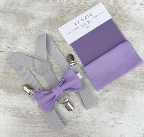 Lavender Ring Bearer Outfit, Ring Bearer Boy, Grey Suspenders, Groomsmen Grey, Purple Bow Tie, Ring Bearer Gifts, Bearer Outfit, Groomsmen Outfits, Ring Bearer Outfit