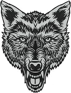 VEGASBEE® Wolf Patch Large Lone Wolf Head Embroidered Iron-On Patch Jacket Rider Vest Center Grey Size L 12" by 9.5" inches USA Original (Black-Gray) Wolf Head Tattoo, Wolf Patch, Largest Wolf, Sew On Badges, Flame Tattoos, Head Tattoo, American Bald Eagle, Large Tattoos, Beautiful Wolves