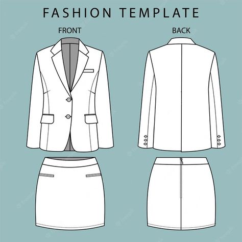 Premium Vector | Blazer and skirt front and back view. office wear outfit. fashion flat sketch template Flat Sketch Template, Office Wear Outfit, Fashion Flat Sketch, Fashion Sketches Men, Office Attire Women, Sketch Template, Mini Skirt Fashion, Airplane Window, Corporate Wear