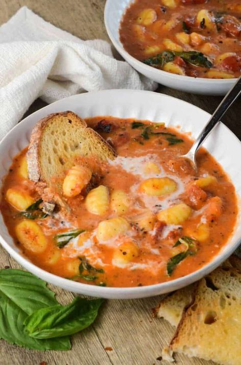 Creamy Tomato Gnocchi, Tomato Gnocchi Soup, Tomato Gnocchi, Gnocchi Soup, Pasta Soup, Fall Soups, Gnocchi, A Bowl, Soup And Salad