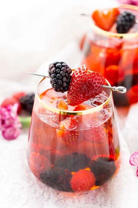 Rosé Berry Sangria is the perfect batch cocktail for Valentine's Day, Bridal Showers, and more! Made with rosé wine, Chambord, blackberry brandy, lemon-lime soda, and fresh berries! Strawberry Champagne Punch, Chambord Recipes, Blackberry Brandy, Berry Sangria, Sangria Cocktail, Rose Sangria, Rosé Wine, Lemon-lime Soda, Lemon Lime Soda