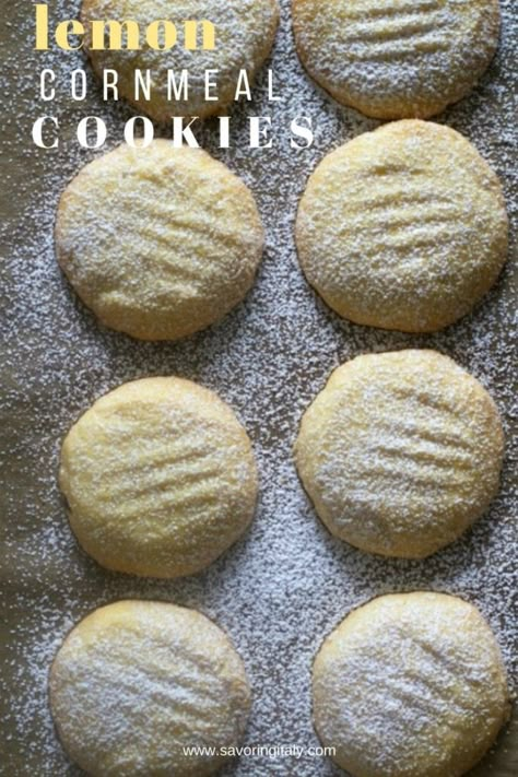 Lemon Cormeal Cookies-Biscotti di Meliga are light and delicate Italian cornmeal cookies that are bursting with lemon flavor and are gluten-free. The perfect cookie to add to your holiday baking collection. #lemoncornmealcookies #italianbiscotti #glutenfreebaking #glutenfreeitalianrecipe #italiancookie #lemoncookie #cornmealcookie #christmascookie #savoringitaly Outrageous Cookies, Gluten Free Italian Recipes, Cornmeal Cookies, Italian Christmas Desserts, Italian Christmas Cookie Recipes, Cornmeal Recipes, The Perfect Cookie, Italian Christmas Cookies, Italian Cookie Recipes