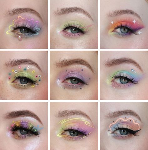 Simple Colorful Makeup, Fun Eyeshadow Looks Colorful, Simple Colorful Eye Makeup, Colorful Eye Makeup Tutorial, Simple Eyeshadow Looks, Simple Eyeshadow, Soft Makeup Looks, Cute Eye Makeup, Graphic Eyeliner