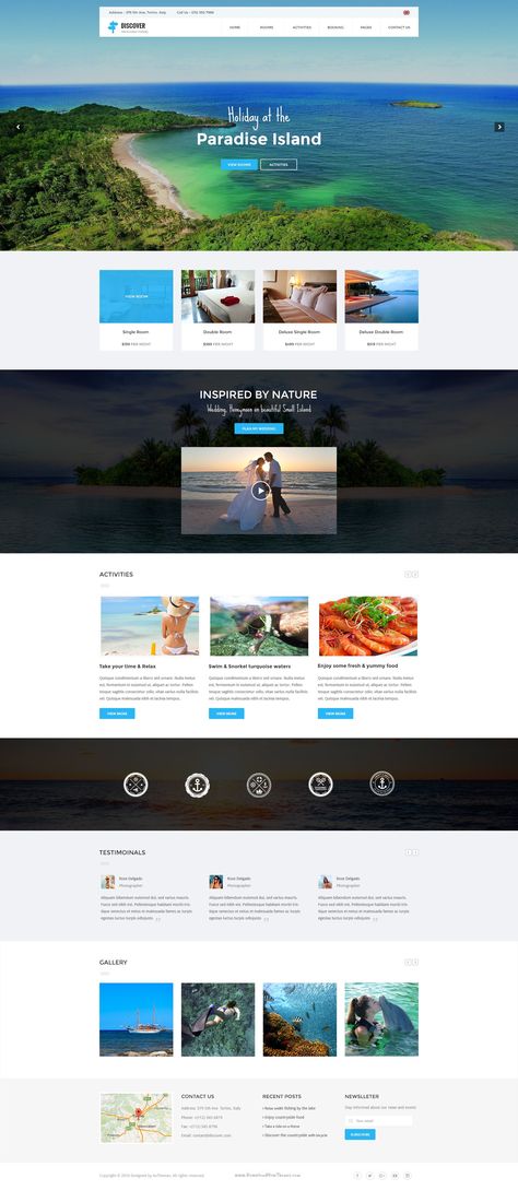 DISCOVER is a clean PSD theme suitable for Beach, Forest, Countryside #Hotel & #Resort. You can customize it very easy to fit your needs. #psdtemplate #webdesign Agency Website Inspiration, Resort Website, Wordpress Template Design, Travel Agency Website, Beach Forest, Countryside Hotel, Travel Website Design, Wedding Resort, Hotel Packages