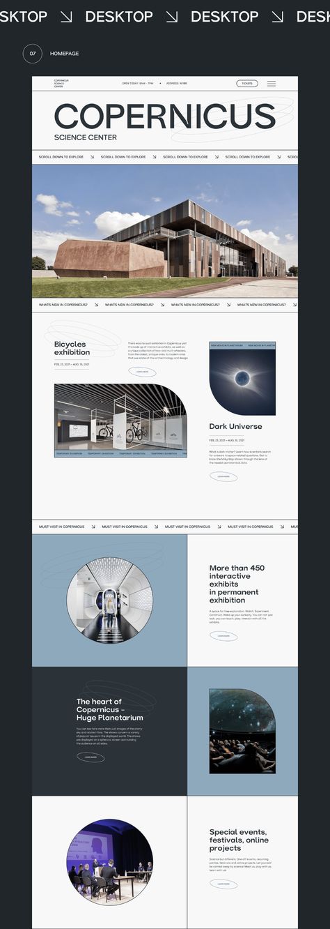 Copernicus Science Center | website redesign on Behance Ui Design Mobile, Unique Website Design, Design Sites, Ux Design Inspiration, Webpage Design, Logo Brand Identity, Website Design Layout, Website Redesign, Science Museum