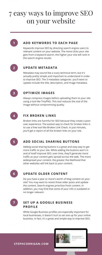 7 easy ways to improve SEO search rankings on your website + free SEO checklist // check out these top simple techniques to boost SEO on your site and increase your search engine traffic organically. Plus, use the free SEO checklist to help optimize your website content before hitting publish. Seo Writing, Seo Basics, Seo For Beginners, Learn Seo, Wordpress Seo, Seo Keywords, Seo Techniques, On Page Seo, Seo Content