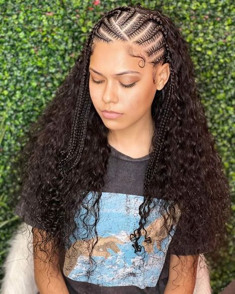 20 Goddess Cornrows Styles: Unveiling Timeless Braids for Every Occasion 9 Cornrow With Goddess Braids, Loose Cornrows Braids, Baddie Hair Styles Braids, Goddess Cornrow Braids With Curls, Cornrows And Weave Hairstyles, Cornrows Goddess Braids, Goddess Braids Cornrows, Goddess Cornrows, Braid Out Natural Hair