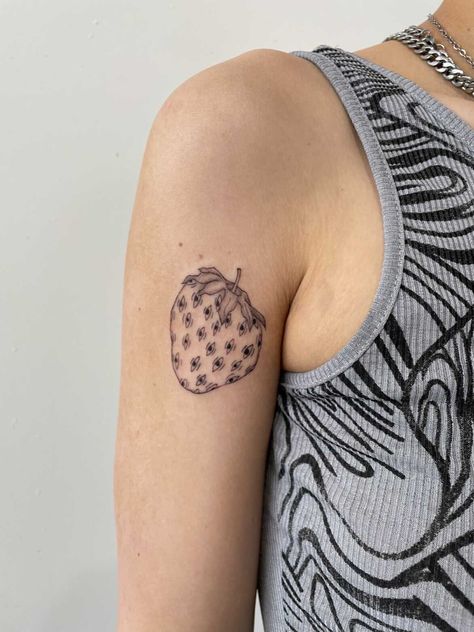 Strawberry Eyes Tattoo, Strawberry Eye Tattoo, Strawberry With Eyes Tattoo, Creepy Strawberry, Strawberry With Eyes, Fruit Tattoo Ideas, Strawberry Tattoos, Nz Tattoo, Family Disappointment