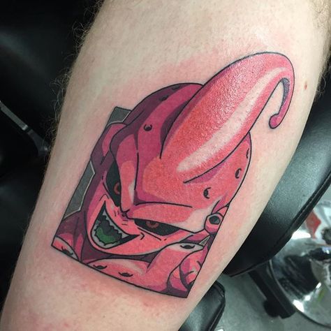 Majin Buu Tattoo #majinbuutattoo #majinbuu #dbtattoo Kid Buu Tattoo, Dbz Tatoos, Majin Boo Tattoo, Majin Buu Tattoo, Boo Tattoo, Tattoo Cartoon, Foo Dog Tattoo, Evil Tattoo, Majin Boo