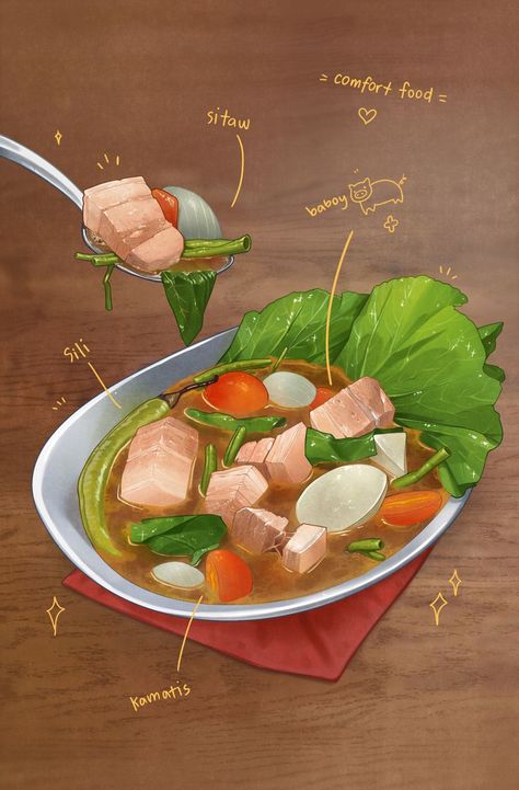 Filipino Food Painting, Philippines Illustration Art, Filipino Food Poster, Food Infographic Poster, Sinigang Drawing, Filipino Food Illustration, Filipino Food Drawing, Cafe Prints, Filipino Food Menu