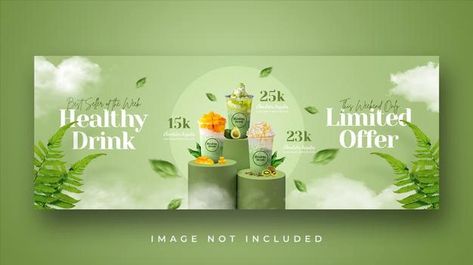 Product Web Banner, Web Banner Design Creative, Banner Design Ideas, Drink Menu Design, Valentine Drinks, Cover Facebook, Banner Web, Logo Presentation, Smoothie Healthy