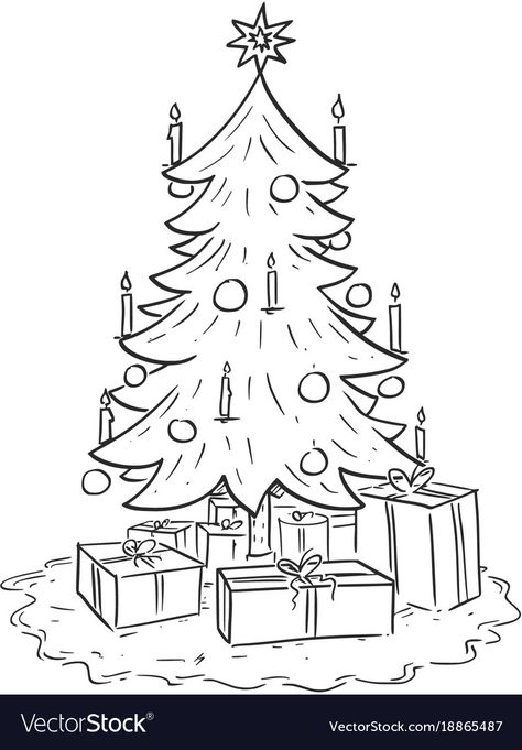 Christmas Tree Drawing Easy, Draw A Christmas Tree, Awkward Quotes, Tree With Presents, Xmas Drawing, Gifts Drawing, Christmas Tree Drawing, Christmas Tree With Presents, Gift Vector