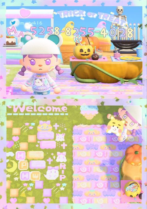 Cute Face Paint Animal Crossing, Acnh Pastel Goth Codes, Acnh Pastel Codes, Animal Crossing Kidcore Codes, Pastel Kidcore Acnh, Acnh Sprinkle, Design Codes Animal Crossing, Halloween Animal Crossing, Acnh Anime