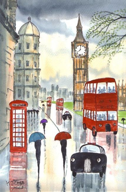 London as a picture Watercolour Ideas, London Baby, Walking In The Rain, England And Scotland, London Calling, London Love, London Art, Mail Art, London Travel