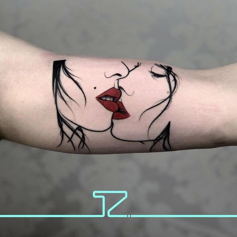 Lesbian Tattoo, Lgbt Tattoo, Kiss Tattoos, Pride Tattoo, Private Tattoos, Couples Tattoos, Rainbow Tattoos, Virgo Tattoo, Forarm Tattoos