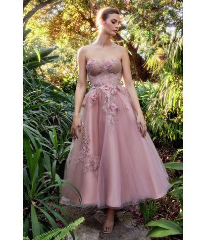 Tea Length Formal Dresses, Andrea And Leo, Tea Length Prom Dress, Tiered Tulle Skirt, Tea Gown, Strapless Dresses Short, A Line Cocktail Dress, Layered Tulle Skirt, Feminine Women