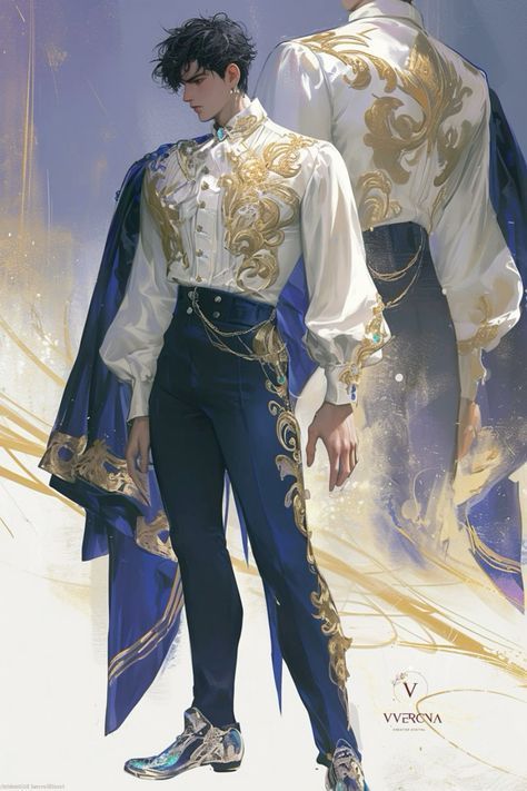 Prince Ball Outfit, Male Character Inspiration Art, Fantasy Male Outfit, Fantasy Fashion Male, Fantasy Prince Outfit, Male Cosplayers, Male Fantasy Clothing, Prince Outfit, Aesthetic Male Outfits