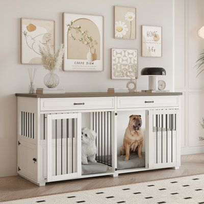 Furniture Style Dog Crate Indoor Wood Dog Kennel - Crate with 4 Doors, Divider, and Drawers - 71”L x 23"W x 35"H This product is delivered in two packages, please be patient and wait for both packages to arrive! | Tucker Murphy Pet™ Furniture Style Dog Crate Indoor Wood Dog Kennel - Crate w / 4 Doors, Divider | 35 H x 71 W x 23 D in | Wayfair Wood Dog Kennel, Extra Large Dog Crate, Double Dog Crate, Furniture Style Dog Crate, Cat Crate, Wooden Dog Kennels, Wooden Dog Crate, Dog Kennel Furniture, Large Dog Crate