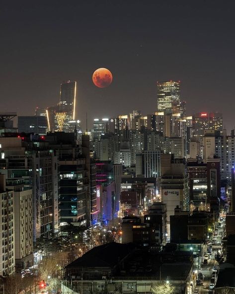 Full Moon, At Night, Cityscape, Moon