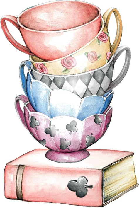 Tea Cup Drawing, Alice In Wonderland Crafts, Alice In Wonderland Flowers, Alice In Wonderland Drawings, Alice In Wonderland Illustrations, Coffee Artwork, Alice In Wonderland Tea Party Birthday, Scrapbook Disney, Alice In Wonderland Characters