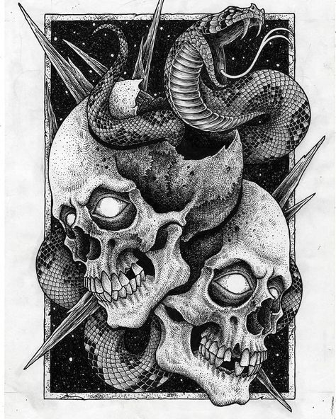 Ketubah Art, Evil Tattoos, Back Piece Tattoo, Cool Chest Tattoos, Arte Punk, Metal Tattoo, Creepy Tattoos, Mythology Tattoos, Skull Artwork