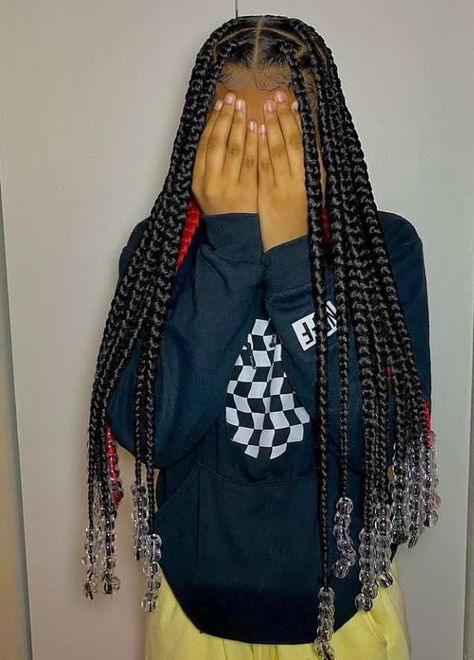 55 Beautiful Braids with Beads for Adults 2022 - Claraito's Blog Big Braids Hairstyles With Beads, Big Box Braids Jumbo With Beads, Box Braids Beads, Long Braid Styles, Long Twist Braids, Cornrows With Beads, Cornrows For Girls, Short Hair Twist Styles, Large Box Braids