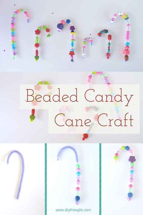 Beaded Candy Canes - diy Thought Beaded Candy Canes, Easy Kids Christmas Crafts, Candy Cane Craft, Easy Kids Christmas, Snake Crafts, Kids Christmas Crafts Easy, Candy Cane Crafts, Beads Candy, Pipe Cleaner Crafts