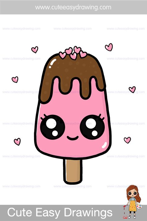 Ice Cream Kawaii Easy Drawings Ice Cream, Ice Cream Drawing For Kids, Cartoon Ice Cream Cone, Ice Cream Cone Drawing, Ice Drawing, Paper Craft Greeting Cards, Drawing Pictures For Kids, Draw Ice Cream, Cartoon Ice Cream