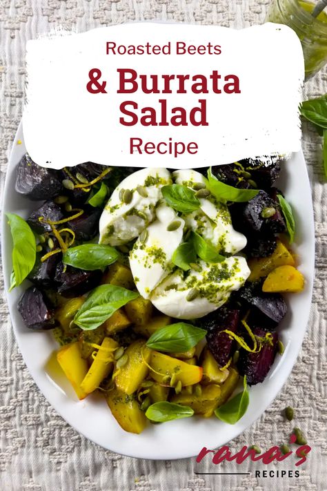 Roasted beets and burrata salad is a simple recipe that needs very minimal cooking. All you need to do is prepare and cook the beets! You can also make basil oil to drizzle on top of the salad to give the salad an herbal taste. The basil oil will help the beets and burrata blend in flavor and make one cohesive dish. #RoastedBeets #BurrataSalad #MinimalCooking #SimpleRecipe #BasilOil #HerbalTaste #ColorfulDish #DinnerParty #CreamyBurrata #DeliciousMeal #Vibrant #HealthyEating #Appetizer Beets And Burrata, Burrata Salad Recipe, Burrata Recipe, Thanksgiving Spread, Salad Menu, Burrata Salad, Fresh Beets, Basil Oil, Colorful Dishes