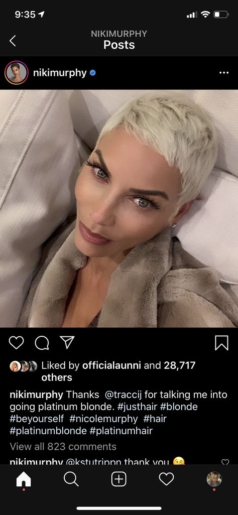 Blonde For Black Women, Nicole Murphy Hair, Nicole Mitchell, Going Platinum Blonde, Nicole Mitchell Murphy, Nicole Murphy, Poka Dot, Edgy Pixie, Cut Life