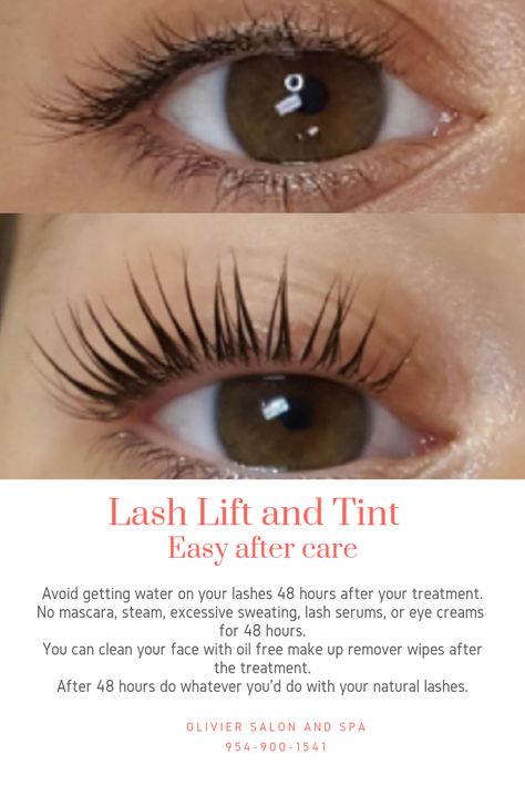 How to care for your Lashes after a Lash Lift. Lash Lift and Tint by Corrine and Tricia Olivier Salon and Spa 954-900-1541 . . . . . #lashLift #lashliftandtint #fortLauderdale Lash Lift Styles, Ellebana Lash Lift And Tint, Keratin Lash Lift Before And After, Lash Lifts And Tint, Last Lift And Tint, Lash Lift Care, Lash Lift And Tint Before And After, Lash Lift Before And After, Lash Tint And Lift