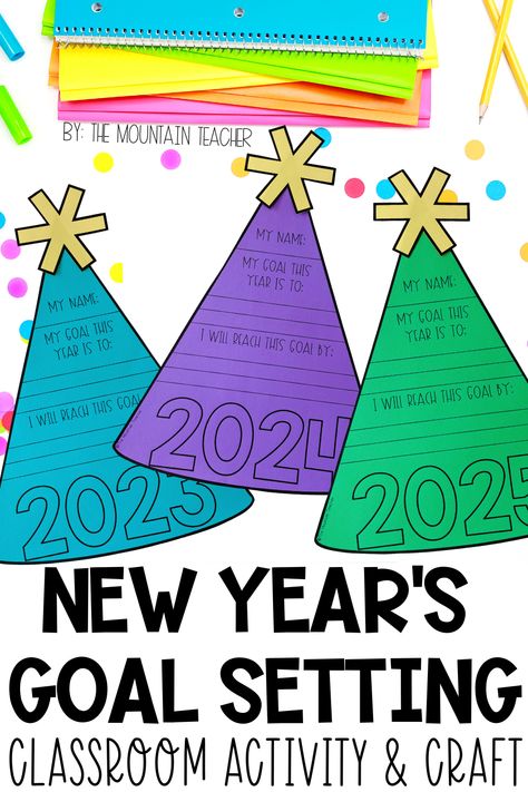 Set SMART goals with your students this holiday season using this New Years Goal Setting Worksheet, craft & activity. Makes a great bulletin! Shared Reading Poems, New Years Hat, Reading Poems, Teaching Esl, Making Goals, Academic Goals, Goal Setting Worksheet, Teacher Teaching, New Year Goals