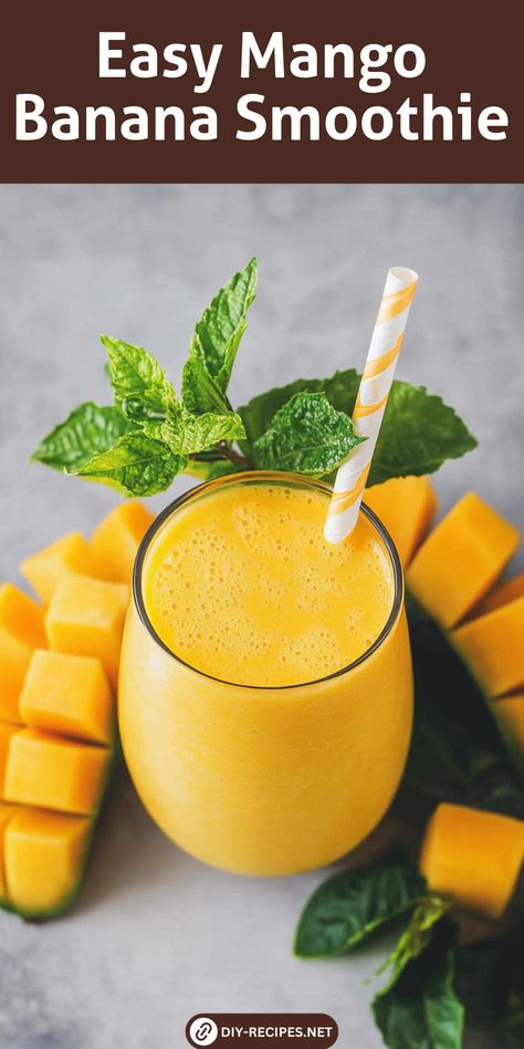 Make this easy mango banana smoothie with yogurt and orange juice. It's quick, refreshing, and perfect for a healthy treat! Banana Smoothie With Yogurt, Banana Orange Smoothie, Orange Banana Smoothie Recipe, Mango Juice Recipe, Banana Yogurt Smoothie, Mango Smoothie Recipe, Orange Smoothie Recipes, Mango Banana Smoothie, Almond Milk Yogurt