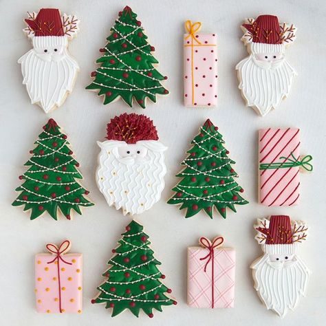 Icing Christmas Cookies, Royal Icing Christmas Cookies, Cutout Cookie, Santa Cookie, Cookie Decorations, Retro Pastel, Industrial District, Christmas Biscuits, Christmas Gift Boxes