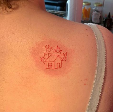 Stick Poke Tattoo, House Tattoo, Fire Tattoo, Poke Tattoo, Home Tattoo, Aesthetic Tattoo, Dream Tattoos, Little Tattoos, Simplistic Tattoos