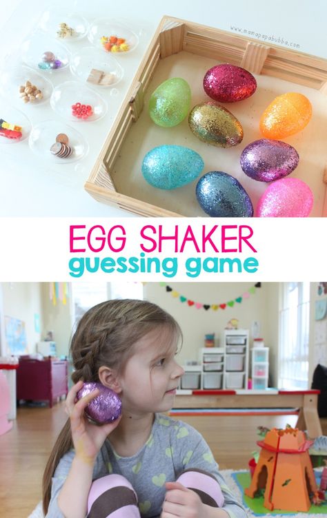 Listening game and guessing game for children using plastic Easter eggs  - fun sense of hearing center Plastic Egg Games, Egg Activities, Guessing Games For Kids, Listening Games, Preschool Easter, Games For Kids Classroom, Egg Shakers, Egg Game, Senses Activities