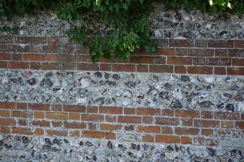 Flint Wall In The Chalk Downs Flint Wall, Flemish Bond, English Bond, Engineering Bricks, Old Gates, Garden Walls, Brick Construction, Reclaimed Brick, Wall Garden