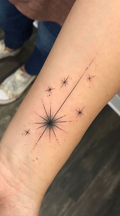 35 Trendy Shooting Star Tattoos, Ideas, Designs & Meanings - Tattoo Me Now Shooting Star Tattoo Designs, North Star Tattoos, Star Tattoo Meaning, Shooting Star Tattoo, Sky Tattoos, Small Star Tattoos, Tattoo Schrift, Star Tattoo Designs, Semicolon Tattoo