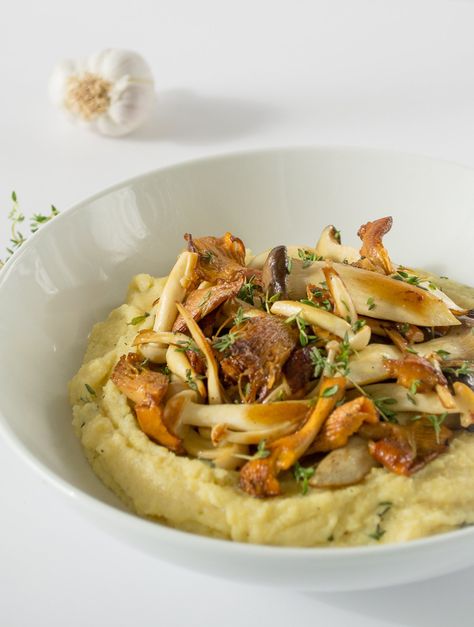 Vegan Polenta with garlic wild mushrooms | The Veg Space Vegan Polenta, Mushroom Polenta, Vegan Italian Recipes, Fall Vegan Recipes, Mushroom Dish, Vegan Meal Plans, Healthy Recipies, Recipe Blog, Wild Mushrooms